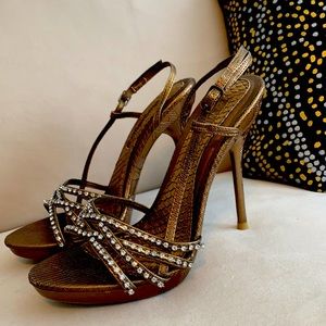 NWT Wild Diva Bronze snake print/rhinestone heels